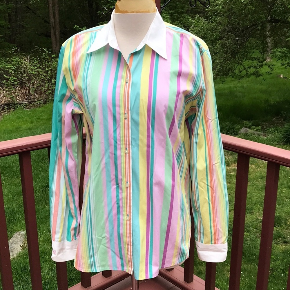 Lauren Ralph Lauren large striped cotton long sleeve button down shirt.